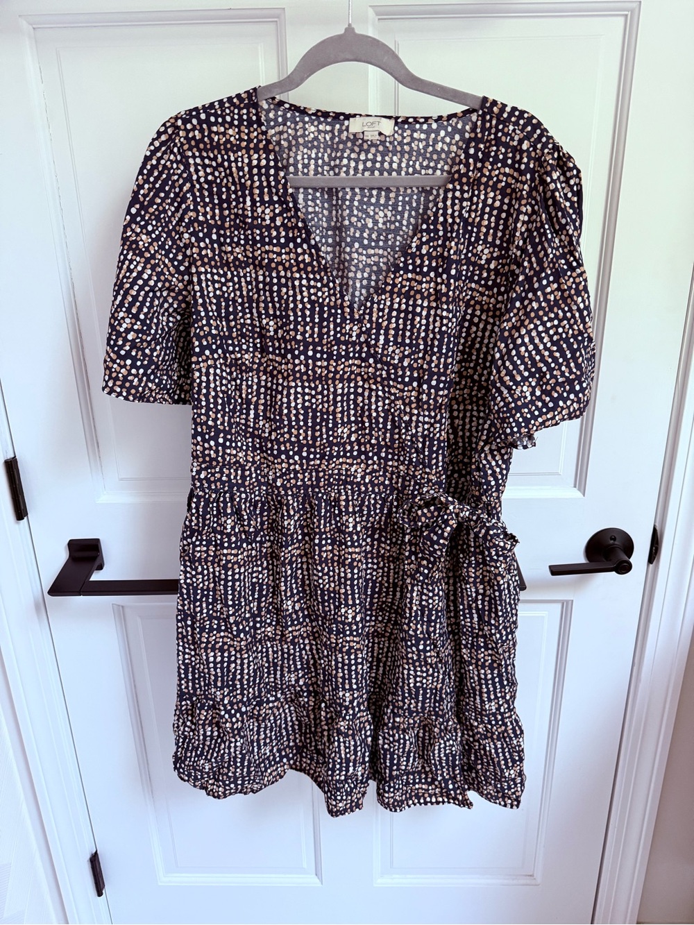 LOFT Navy and Cream V-Neck Mini Dress